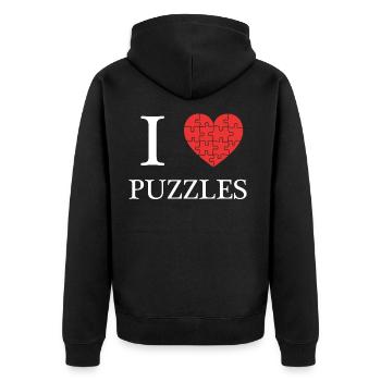 Puzzle - Unisex Premium Bio Zip Hoodie - Schwarz - Hinten - Nico (187cm)