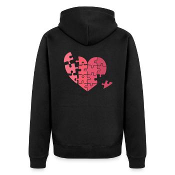Puzzle Herz Valentinstag Zerbrochen Geschenkidee - Unisex Premium Bio Zip Hoodie - Schwarz - Hinten - Nico (187cm)