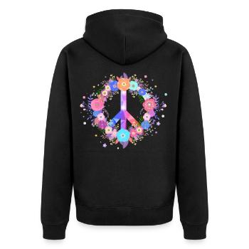 Signe de paix amour fleurs - Veste à capuche bio Premium Unisexe - noir - Dos - Nico (187cm)