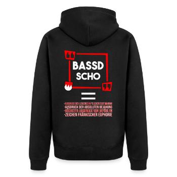 Franken Bassd Scho Erklärung - Unisex Premium Bio Zip Hoodie - Schwarz - Hinten - Nico (187cm)