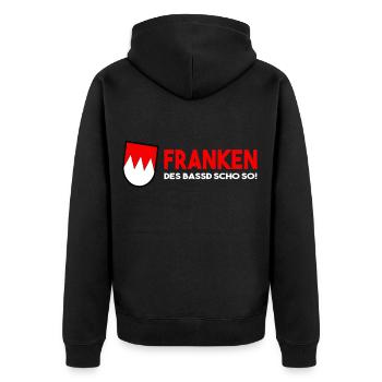Franken Des Bassd Scho So - Unisex Premium Bio Zip Hoodie - Schwarz - Hinten - Nico (187cm)