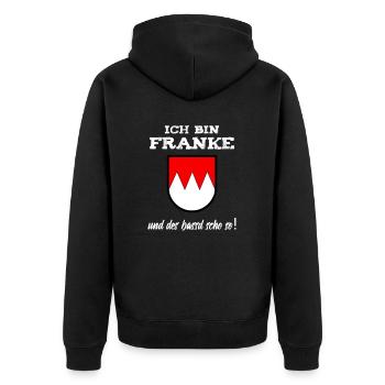 Franke Und Des Bassd Scho So - Unisex Premium Bio Zip Hoodie - Schwarz - Hinten - Nico (187cm)
