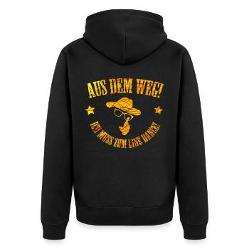 Aus dem Weg ich muss zum Line Dance, Linedancing - Unisex Premium Bio Zip Hoodie - Schwarz - Hinten - Nico (187cm)