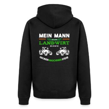 Mein Mann Ist Landwirt Und Große Maschine - Unisex Premium Bio Zip Hoodie - Schwarz - Hinten - Nico (187cm)