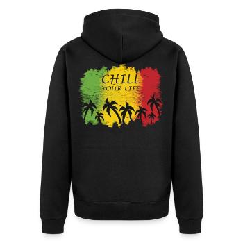 Jamaika Chill your life Design - Unisex Premium Bio Zip Hoodie - Schwarz - Hinten - Nico (187cm)