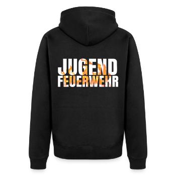 Jugendfeuerwehr feuer - Unisex Premium Bio Zip Hoodie - Schwarz - Hinten - Nico (187cm)