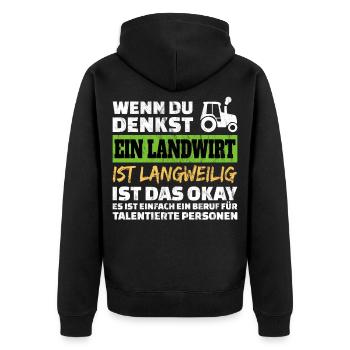 Landwirt Beruf Spruch Landwirtschaft Bauer - Unisex Premium Bio Zip Hoodie - Schwarz - Hinten - Nico (187cm)