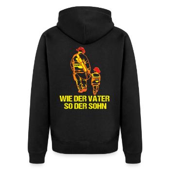 Wie der Vater so der Sohn Feuerwehr Papa - Unisex Premium Bio Zip Hoodie - Schwarz - Hinten - Nico (187cm)