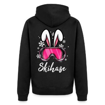 Skihase Apres Ski Skihaserl Skifahren - Unisex Premium Bio Zip Hoodie - Schwarz - Hinten - Nico (187cm)