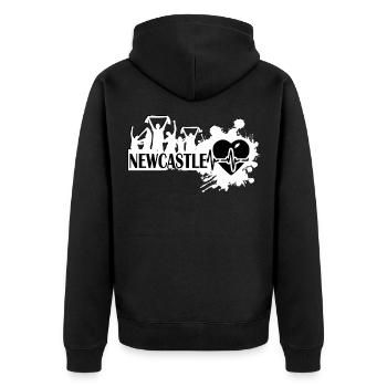 Newcastle Sport Fan Motiv - Unisex Premium Bio Zip Hoodie - Schwarz - Hinten - Nico (187cm)