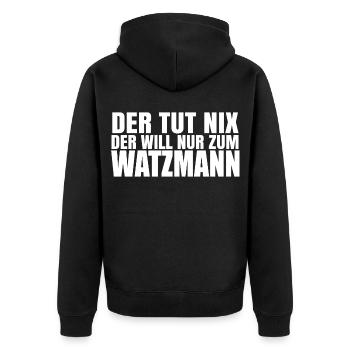 Watzmann Berg - Unisex Premium Bio Zip Hoodie - Schwarz - Hinten - Nico (187cm)