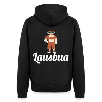Lausbua spruch - Unisex Premium Bio Zip Hoodie - Schwarz - Hinten - Nico (187cm)