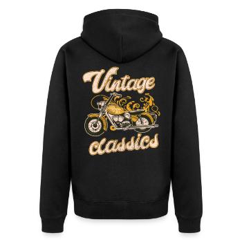 Motorrad Oldtimer Rockabilly 50er Jahre Biker - Unisex Premium Bio Zip Hoodie - Schwarz - Hinten - Nico (187cm)