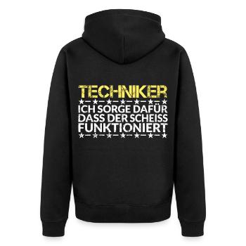 Techniker Technik Handwerker Handwerk Geschenkidee - Unisex Premium Bio Zip Hoodie - Schwarz - Hinten - Nico (187cm)