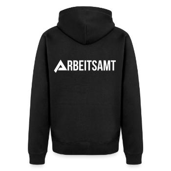 Arbeitsamt hartz 4 Empfänger arbeitslos Arbeit - Unisex Premium Bio Zip Hoodie - Schwarz - Hinten - Nico (187cm)