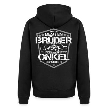 Nur die besten Brüder werden zum Onkel befördert - Unisex Premium Bio Zip Hoodie - Schwarz - Hinten - Nico (187cm)