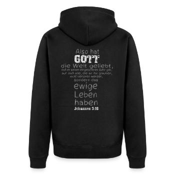 Also hat Gott die Welt geliebt...Bibelvers - Unisex Premium Bio Zip Hoodie - Schwarz - Hinten - Nico (187cm)