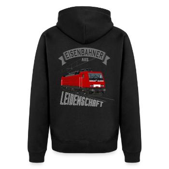 Eisenbahner aus Leidenschaft ELOK Elektro - Unisex Premium Bio Zip Hoodie - Schwarz - Hinten - Nico (187cm)