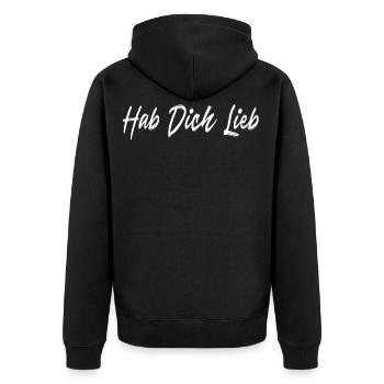 Hab dich lieb Lieb - Unisex Premium Bio Zip Hoodie - Schwarz - Hinten - Nico (187cm)