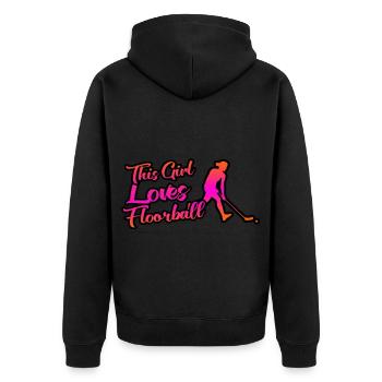 Dieses Mädchen Liebt Unihockey - Unisex Premium Bio Zip Hoodie - Schwarz - Hinten - Nico (187cm)