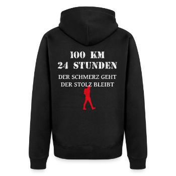 100 kilometer wandern in 24 stunden mit stolz - Unisex Premium Bio Zip Hoodie - Schwarz - Hinten - Nico (187cm)