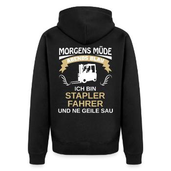 Gabelstaplerfahrer Gabelstapler Staplerfahrer - Unisex Premium Bio Zip Hoodie - Schwarz - Hinten - Nico (187cm)