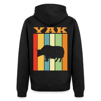 Yak Retro Farbenspiel - Unisex Premium Bio Zip Hoodie - Schwarz - Hinten - Nico (187cm)