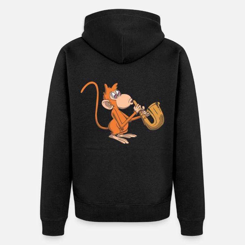 Singe joue du saxophone - Veste à capuche bio Premium Unisexe - noir