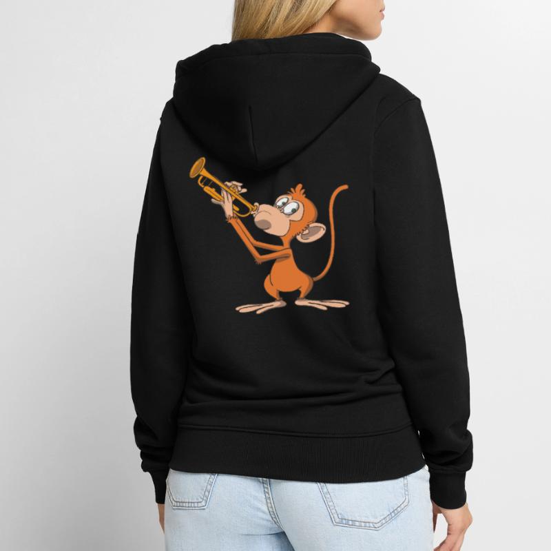Affe spielt Trompete Unisex Premium Bio Zip Hoodie