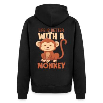 Affe - Unisex Premium Bio Zip Hoodie - Schwarz - Hinten - Nico (187cm)
