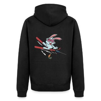 Hase Skihase auf Skiern Ski Skifahren - Unisex Premium Bio Zip Hoodie - Schwarz - Hinten - Nico (187cm)