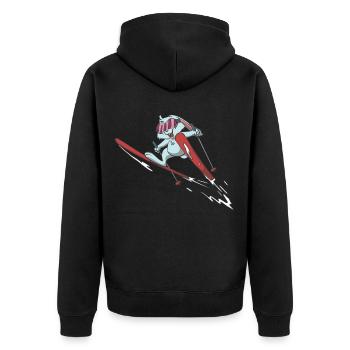 Hase Skihase auf Skiern Ski Skifahren Skifliegen - Unisex Premium Bio Zip Hoodie - Schwarz - Hinten - Nico (187cm)