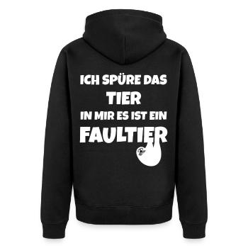Ich spüre das Tier in mir es ist ein Faultier - Unisex Premium Bio Zip Hoodie - Schwarz - Hinten - Nico (187cm)