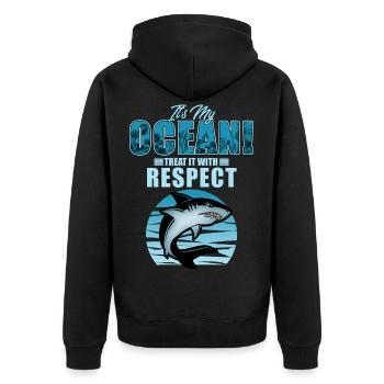 shark - Unisex Premium Organic Zip Hoodie - black - Back - Nico (187cm)