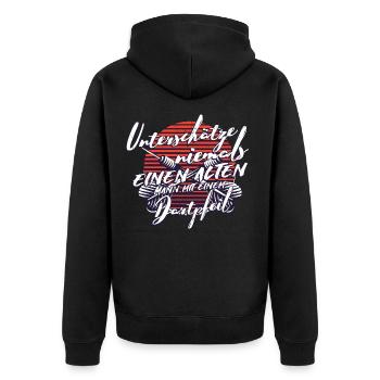 Dartpfeil - Unisex Premium Bio Zip Hoodie - Schwarz - Hinten - Nico (187cm)