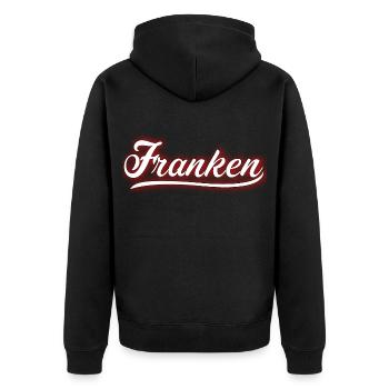 Franken neon Fränkisch Geschenk in Bayern dialekt - Unisex Premium Bio Zip Hoodie - Schwarz - Hinten - Nico (187cm)