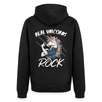 Unicorn rockers rock real unicorns - Unisex Premium Organic Zip Hoodie - black - Back - Nico (187cm)