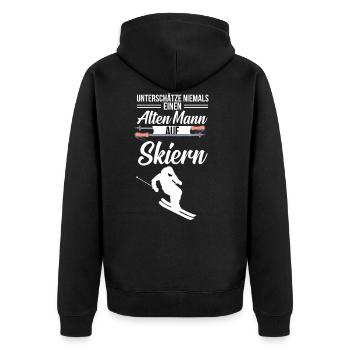 Ski Opa Skifahrer der Skifahren & Wintersport mag - Unisex Premium Bio Zip Hoodie - Schwarz - Hinten - Nico (187cm)