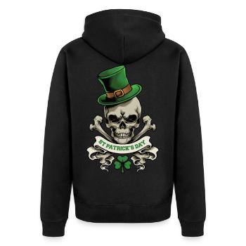 St. Patrick's Day skull leprechaun shamrock luck - Unisex Premium Organic Zip Hoodie - black - Back - Nico (187cm)