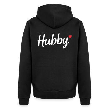 Hubby Mann Ehemann Paar Geschenk Geburtstag - Unisex Premium Bio Zip Hoodie - Schwarz - Hinten - Nico (187cm)