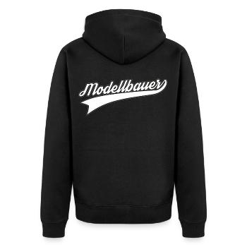 Modellbauer Schriftzug Modellbau und Modellsport - Unisex Premium Bio Zip Hoodie - Schwarz - Hinten - Nico (187cm)