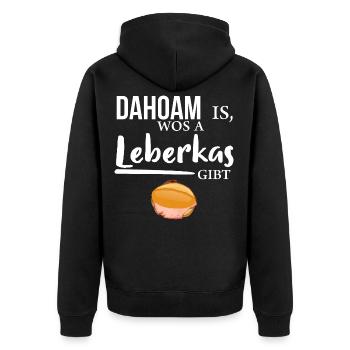 Leberkas - Unisex Premium Bio Zip Hoodie - Schwarz - Hinten - Nico (187cm)