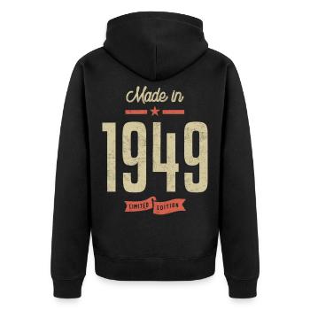 Made In 1949 Birthday Gift - Unisex Premium Organic Zip Hoodie - black - Back - Nico (187cm)