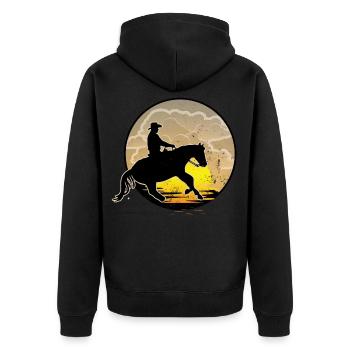Westernreiten - Unisex Premium Bio Zip Hoodie - Schwarz - Hinten - Nico (187cm)