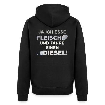 Dieselfahrverbot Spruch Diesel anti - Unisex Premium Bio Zip Hoodie - Schwarz - Hinten - Nico (187cm)