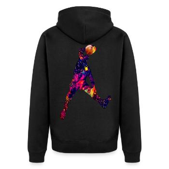 Dave Dunking Galaxy - Unisex Premium Bio Zip Hoodie - Schwarz - Hinten - Nico (187cm)