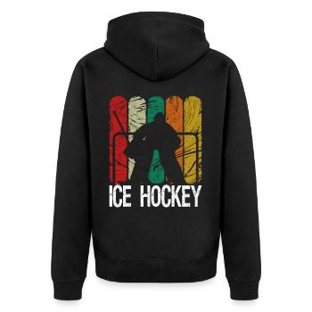 Eishockey Hockey Goalie Bodycheck Lustig Geschenk - Unisex Premium Bio Zip Hoodie - Schwarz - Hinten - Nico (187cm)