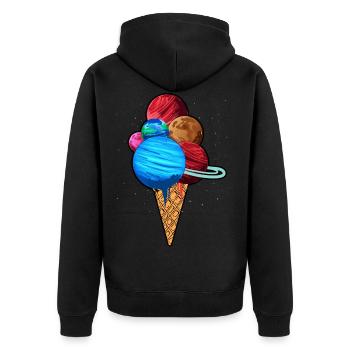 Eis Eiscreme Space Planet Sonnensystem Galaxis - Unisex Premium Bio Zip Hoodie - Schwarz - Hinten - Nico (187cm)