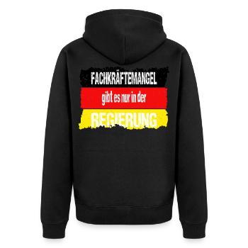 Fachkraeftemangel gibt es nur in der Regierung - Unisex Premium Bio Zip Hoodie - Schwarz - Hinten - Nico (187cm)