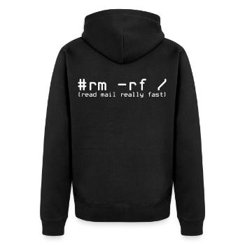 #rm -rf / | Read Mail Really Fast | Unix | IT - Unisex Premium Organic Zip Hoodie - black - Back - Nico (187cm)
